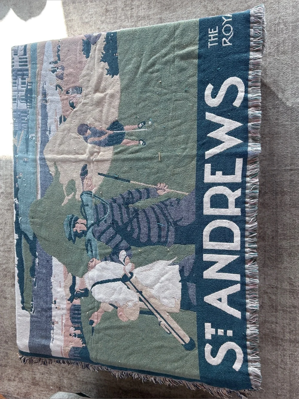 Vintage Goodwin weavers St Andrews Golf Course Throw Blanket Tapestry